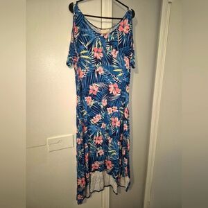 Dept 222 Size Large Cold Shoulder Floral Blue Hi-Low Dress